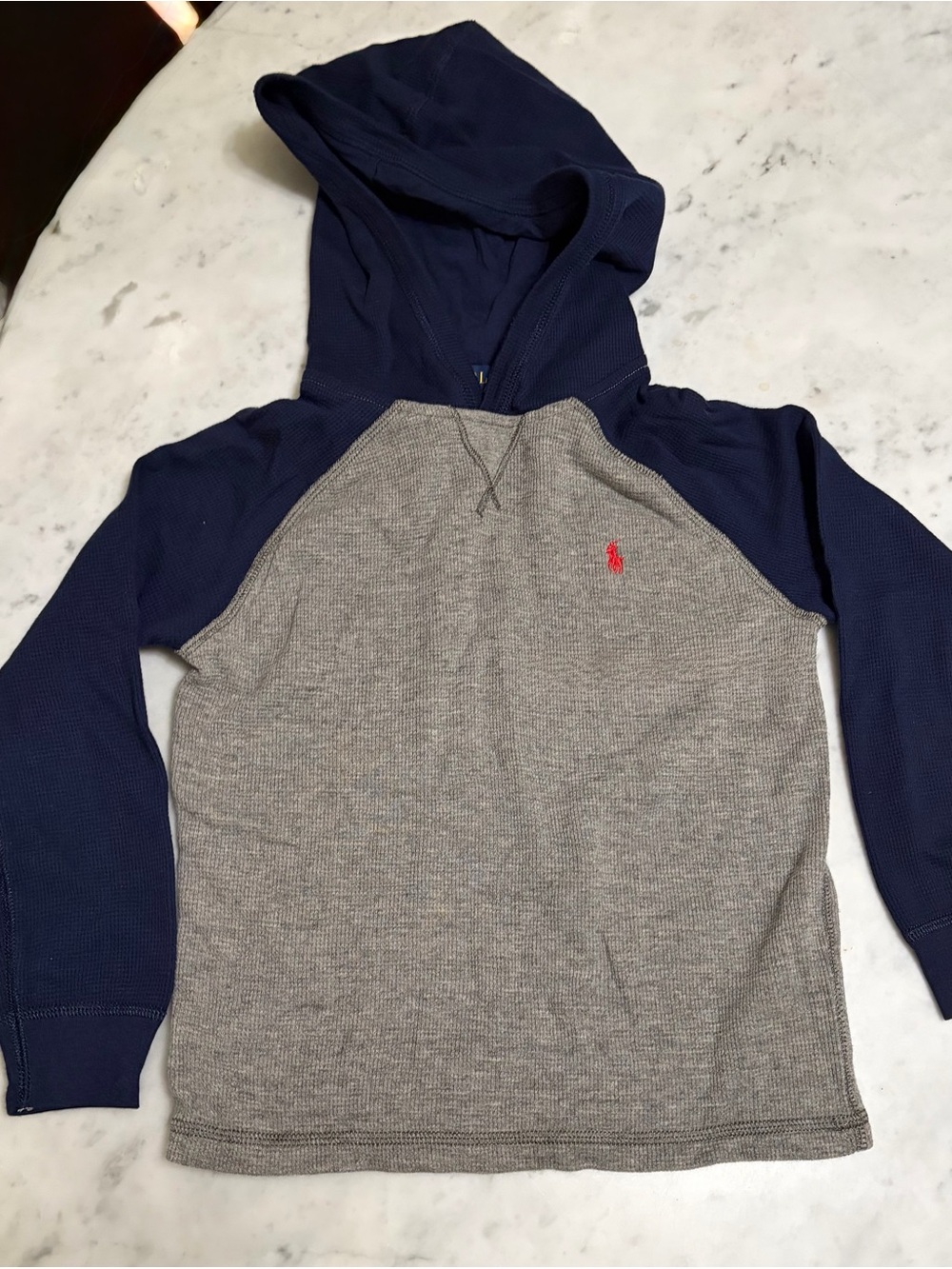 Polo by Ralph Lauren Navy & Gray Hooded Raglan Shirt with Red Pony